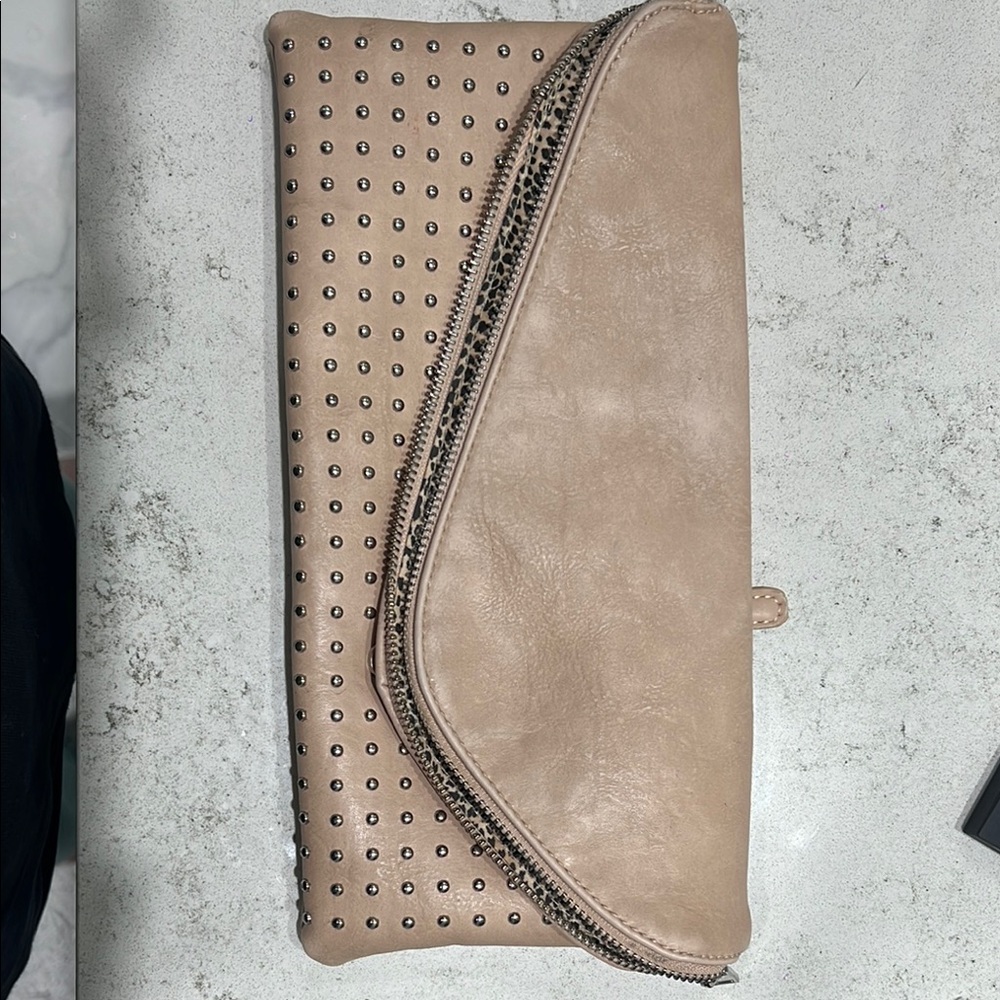 Studded Tan Clutch Bag